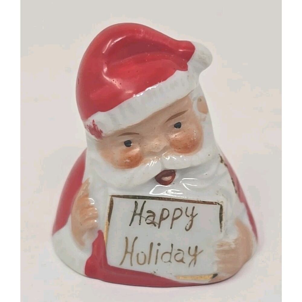Vintage Ardalt Hand Painted Santa Oranament Japan Happy Holiday PB194